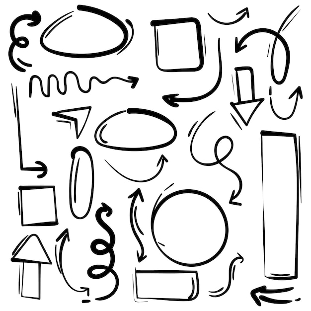Doodle set of pencil drawing objects Hand drawn abstract grunge arrows