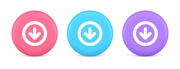 Down arrow circle frame button web interface pointer navigation app 3d realistic icon