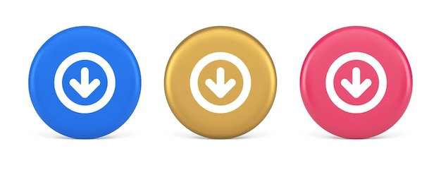 Down arrow circle frame button web interface pointer navigation app 3d realistic icon
