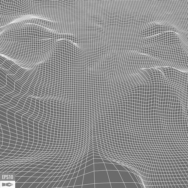 Drátový model krajiny na bílém pozadí Abstraktní geometrické vektorové technologické pozadí 3D vektorové digitální pozadí