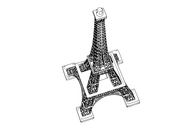 Drawing sketch of the Eiffel Tower on a white background vector