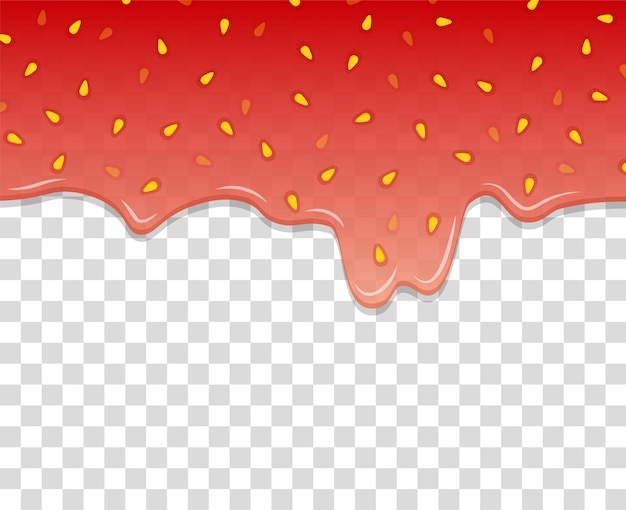 Dripping or flowing strawberry syrup Strawberries jam melted on transparent background Vector