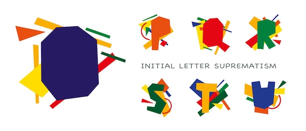 drop cap set of latin letters in the style of avantgarde suprematism constructivism
