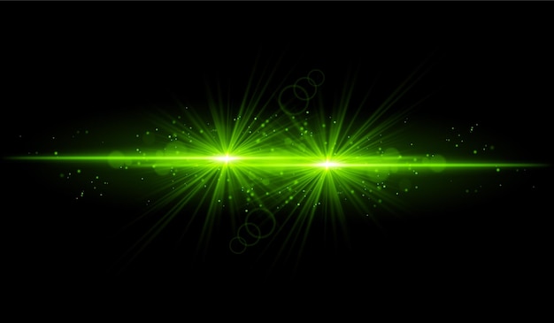 Dual green starburst Bright intersecting beams glowing particles radiant light effects warm illumination abstract lighting design futuristic energy decorative visuals