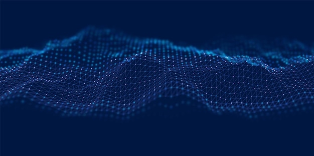 Dynamic blue particle wave Mesh landscape or grid data technology