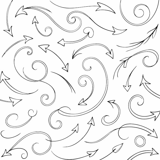 dynamic handdrawn arrow illustrations with swirls and curves in various directions