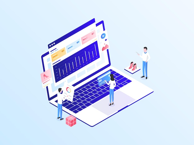 E-Commerce Ads Isometric Illustration Light Gradient. Suitable for Mobile App, Website, Banner, Diagrams, Infographics, and Other Graphic Assets.