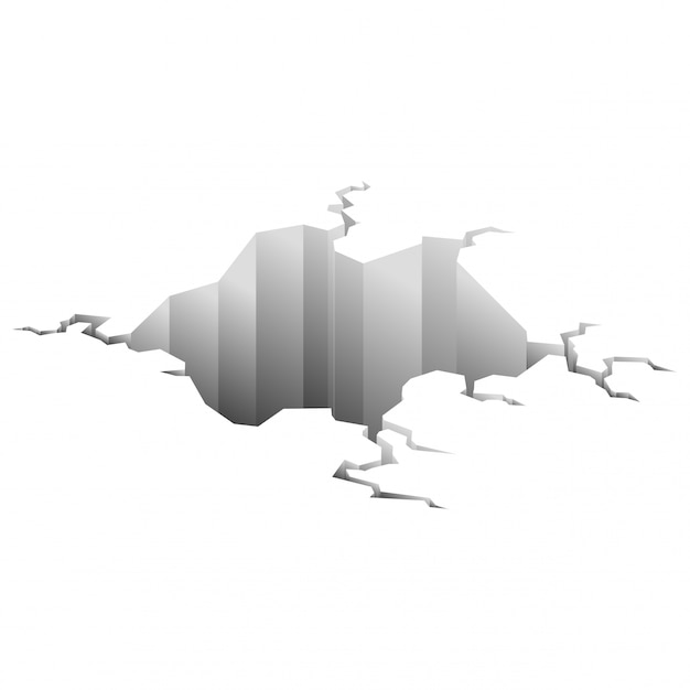 Earthquake crack. Hole in ground with cracking and earth destruction cracks isolated cartoon. Damage breaks surface isolated on white