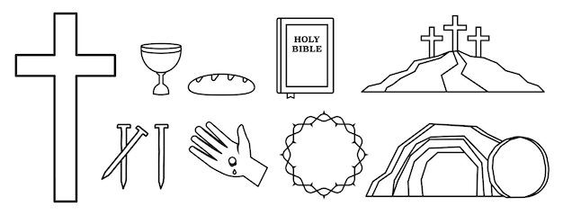 Easter christian icons Set of outline christian icons