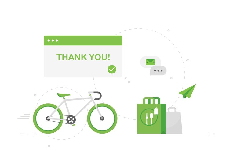 Vektor eco friendly food delivery on green bike