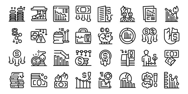 Economic recession icons set outline vector Crisis management
