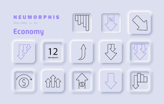 Economy set icon Downward trend percentage drop financial decline investment risk economic downturn loss revenue decrease business instability market fluctuations financial crisis stock