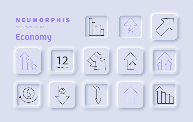 Economy set icon Growth percentage stock market financial rise investment decline profit revenue market trends currency risk management banking business analysis statistics