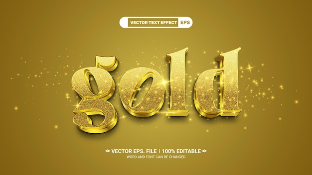 editable 3d shiny gold vector text effect on golden glitter background