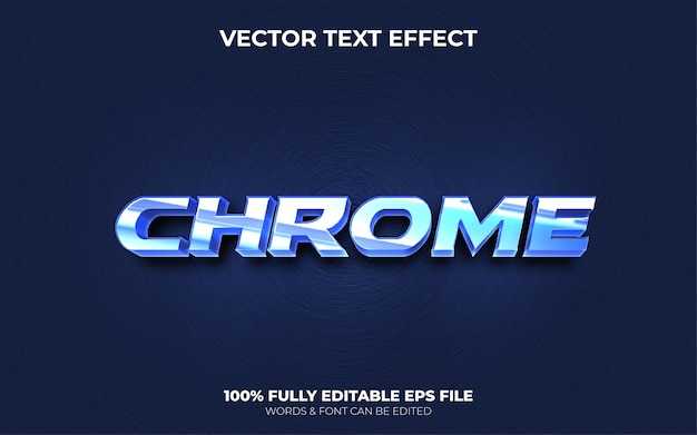 editable 3d vector chrome steel text effect with blue light colors