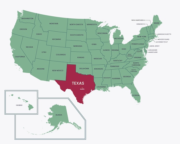 Editable isolated vector map of Texas State United States of America USA