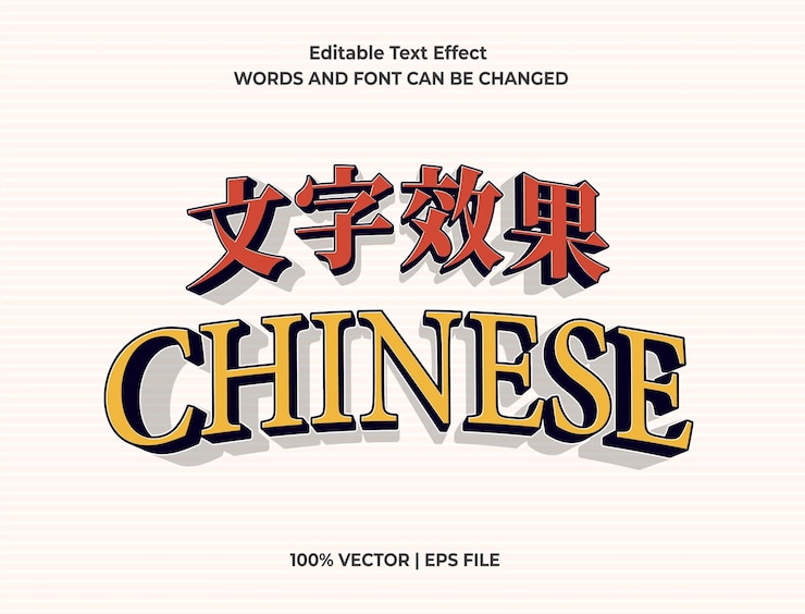 Vektor editable text effect china food movie drama 3d cartoon template style premium vector