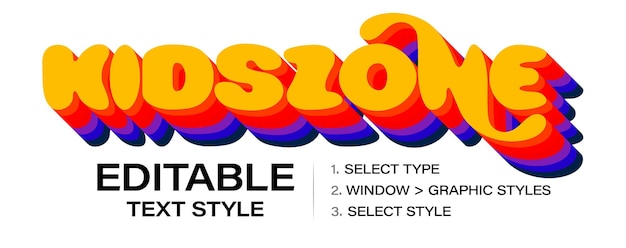 Editable text effect graphic style template customizable tweaking contour style for kids zone and