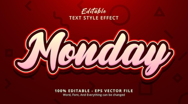 editable text effect, monday text on red color combination style