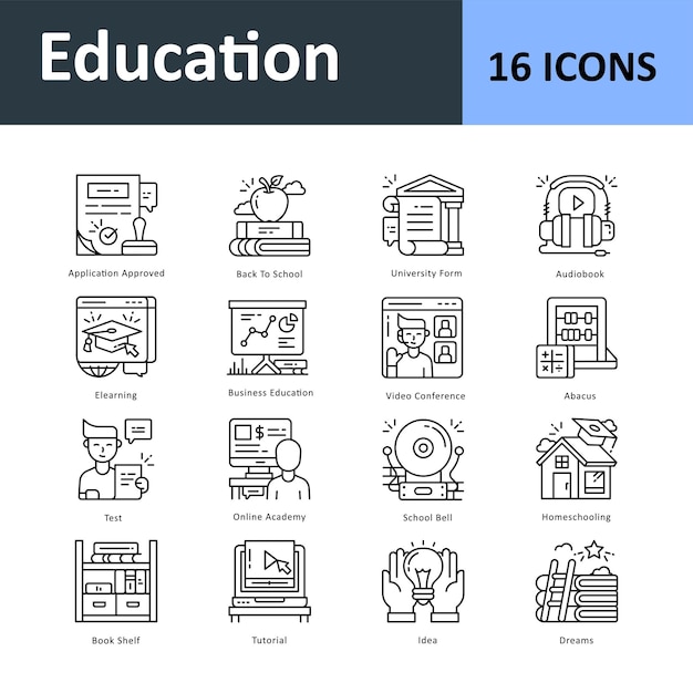 Education Vector outline icon set EPS 10 File Set 06