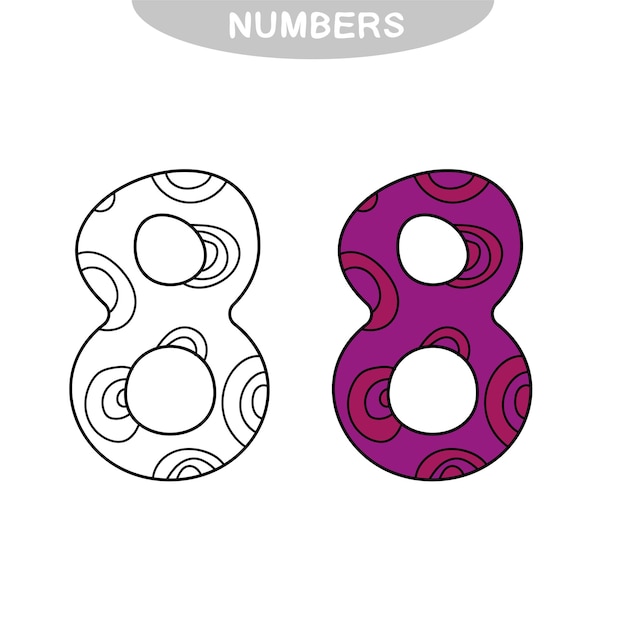 educational game for attention for children of kindergarten and preschool age. repeat the picture. number eight coloring book