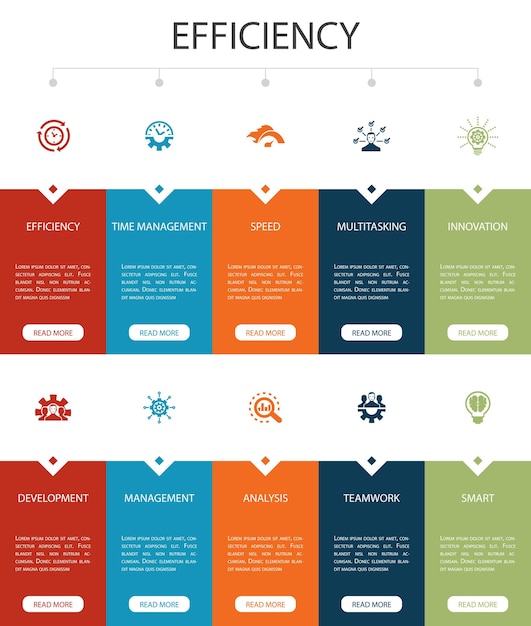 Efficiency Infographic 10 option UI design.time management, speed, multitasking, teamwork simple icons