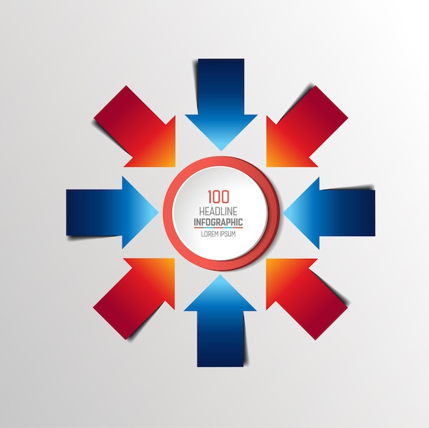 Eight arrows merging into one point Infographics chart scheme