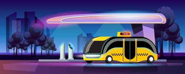 electric taxi modern style is charging in garage power station