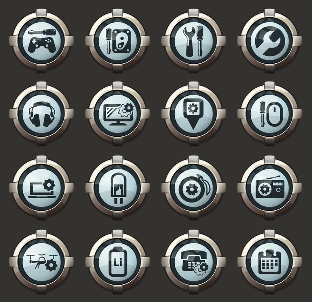 electronic repiar vector stylish round buttons for mobile applications and web