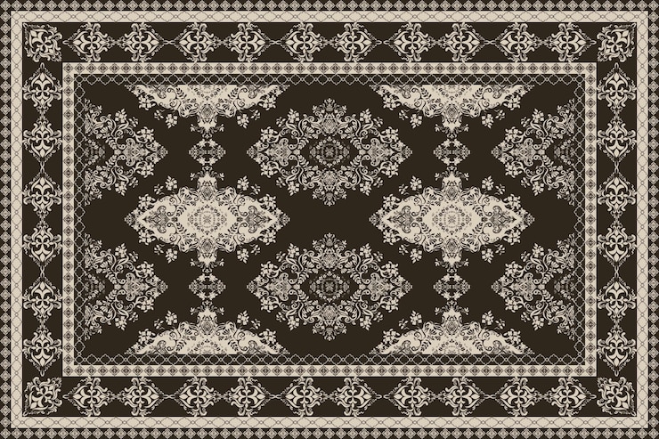 Vektor elegant brown and beige vintage rug with intricate floral and geometric patterns for home decor