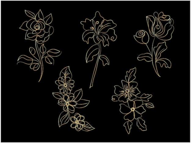 Elegant Gold Floral Line Art Collection