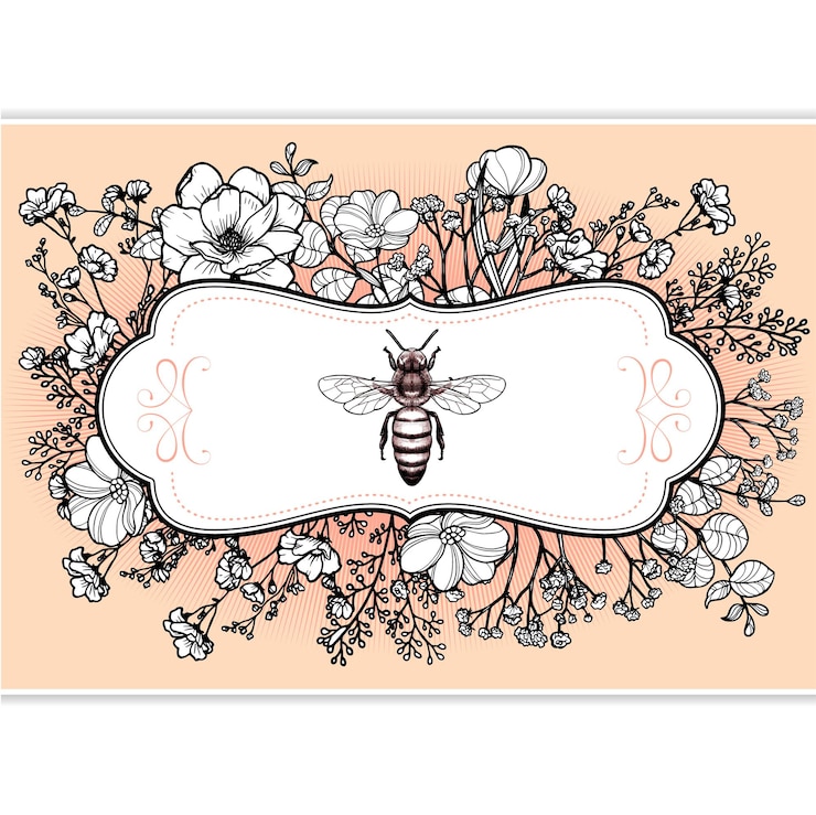 Vektor elegant vintage victorian herbal apothecary label with queen bee and flowers
