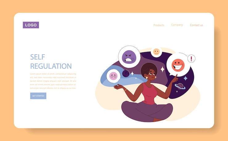 Vektor emotional selfregulation web banner or landing page young black woman aware of her emotions deep