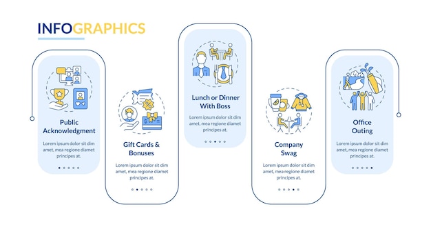 Employee recognition ideas blue rectangle infographic template
