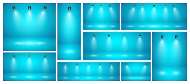 empty blue studio abstract backgrounds with spotlights product showcase backdrop with spotlight
