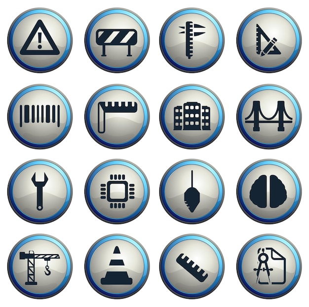 Engineering dark icons on gray round buttons