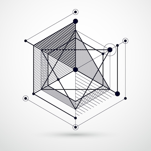 engineering technological black and white vector 3d wallpaper made with cubes and lines. illustration of engineering system, abstract technological backdrop. abstract technical background.