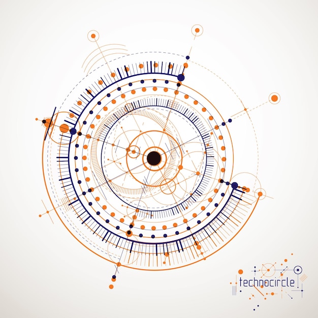 Engineering technological vector wallpaper made with circles and lines. Modern geometric composition can be used as template and layout. Abstract technical background.
