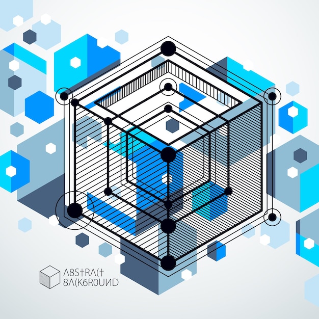 engineering technology vector blue wallpaper made with 3d cubes and lines. engineering technological wallpaper made with honeycombs. abstract technical background.