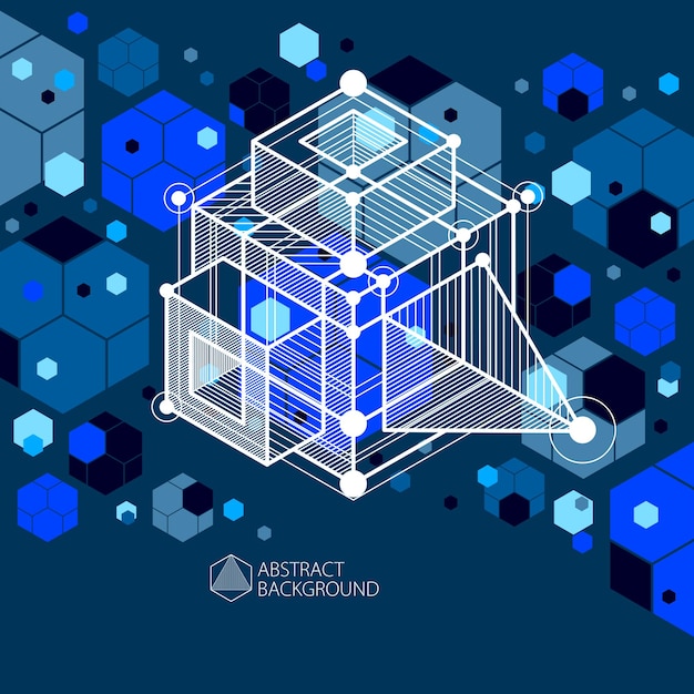 engineering technology vector dark blue wallpaper made with 3d cubes and lines. engineering technological wallpaper made with honeycombs. abstract technical background.
