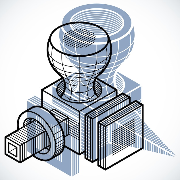 engineering three-dimensional construction, abstract vector trigonometric shape.