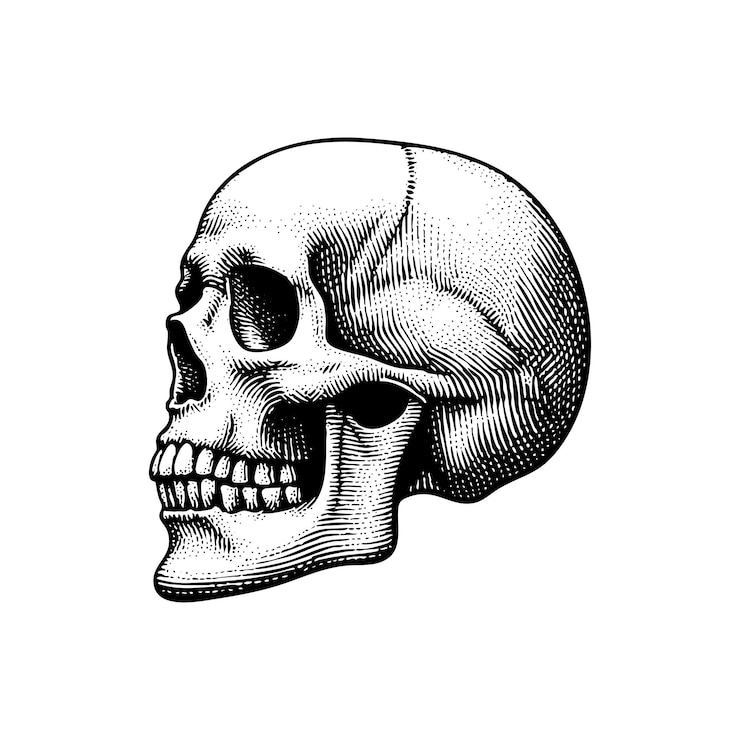 Vektor engraved skull illustration detailed vintage line art