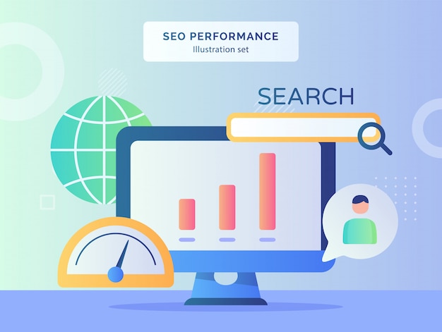 eo performance illustration set internet indicator speed of search machine chart on monitor