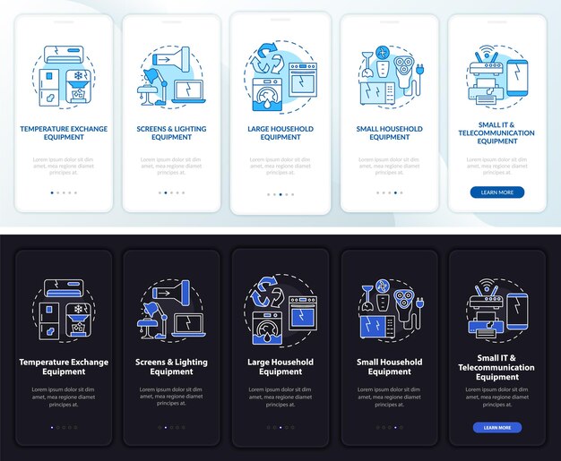 escrap types onboarding mobile app page screen with concepts