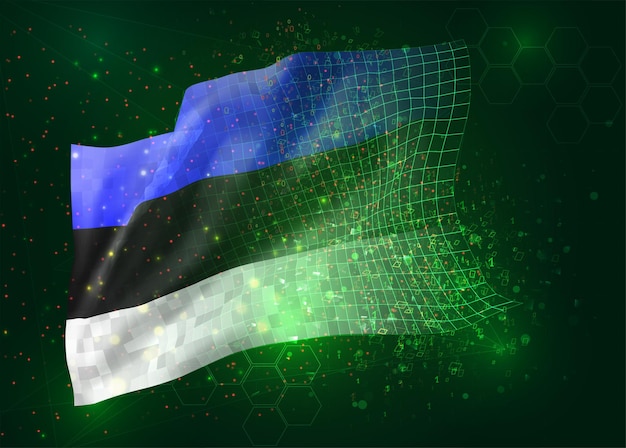 estonia, on vector 3d flag on green background with polygons and data numbers