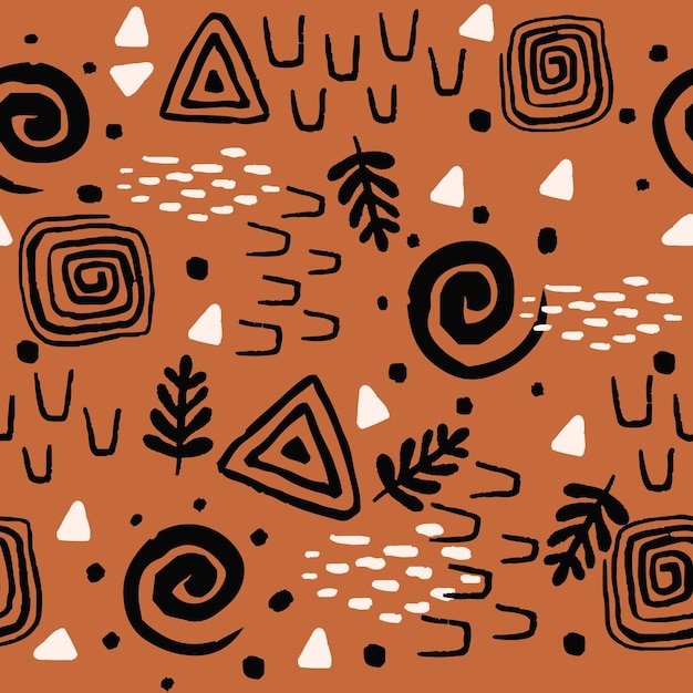 Ethnic tribal seamless pattern with native doodle hand drawn elements Vector illustration