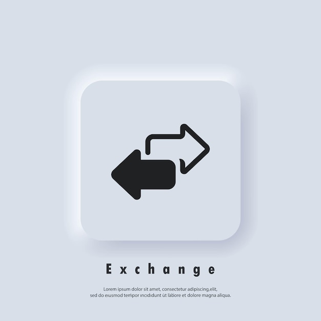 Exchange icon. Double reverse arrow, replace icon. Direction arrows for transfer, sync, migration data. Vector EPS 10. UI icon. Neumorphic UI UX white user interface web button. Neumorphism