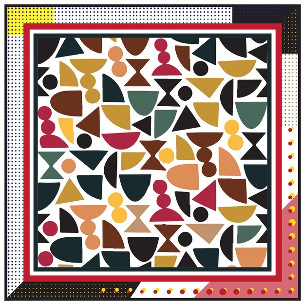 Exotic different shape abstract square scarf Digital print vector file with colorful combination