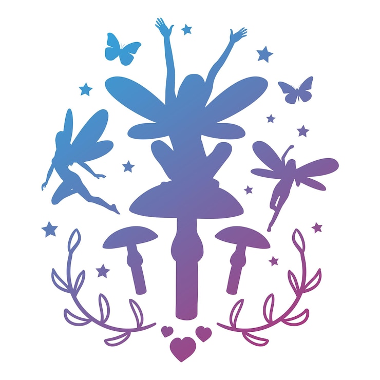 Vektor fairy scene with mushrooms illustration. princess fantasy vector design silhouette.