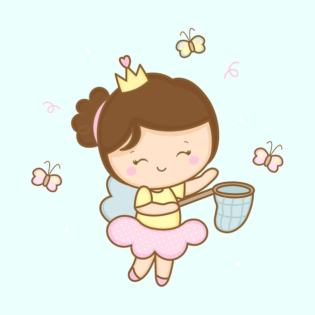 Fairy vector playing catching butterflies